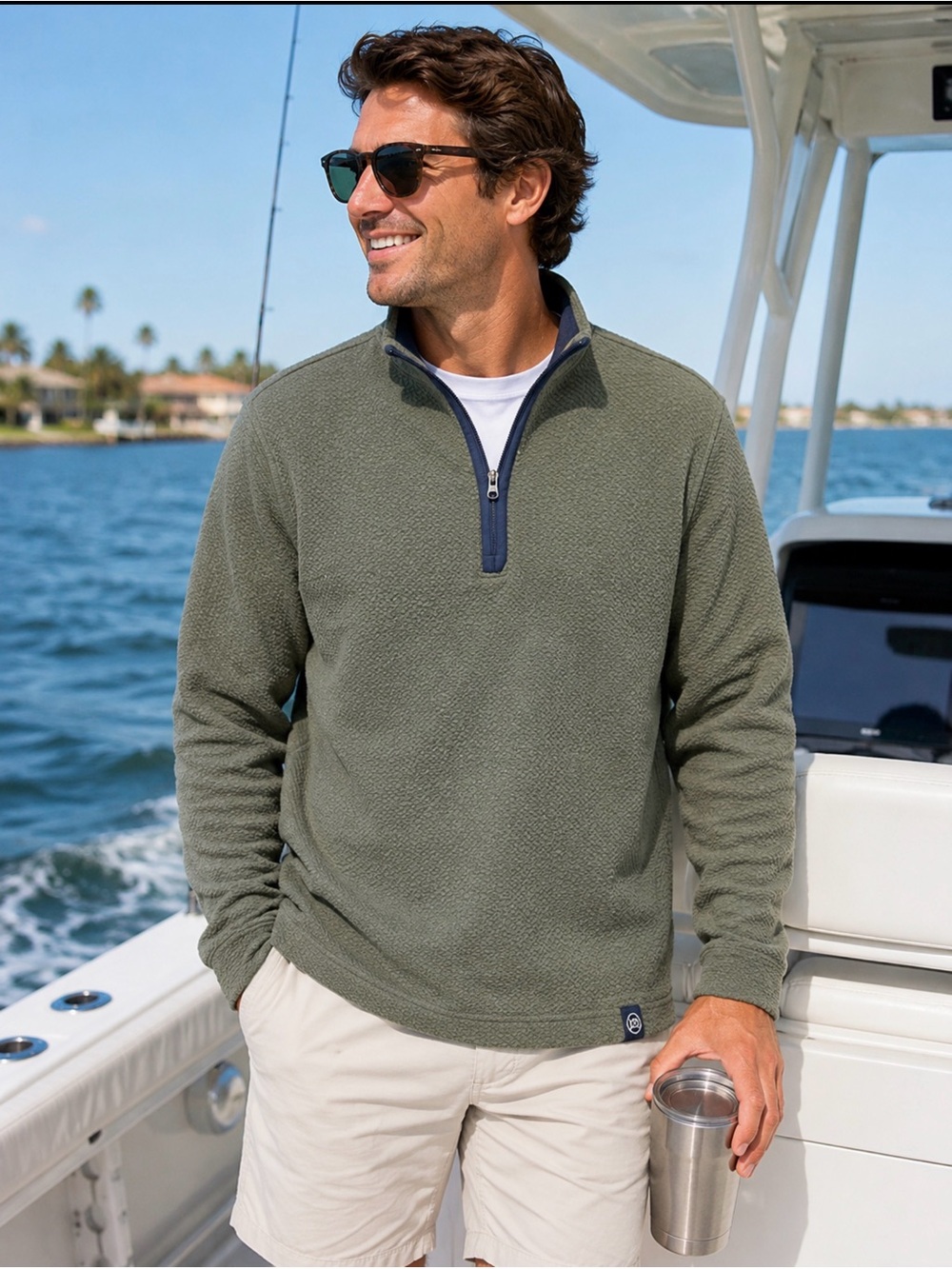 Southern Tide Olive Green Textured Knit Pullover